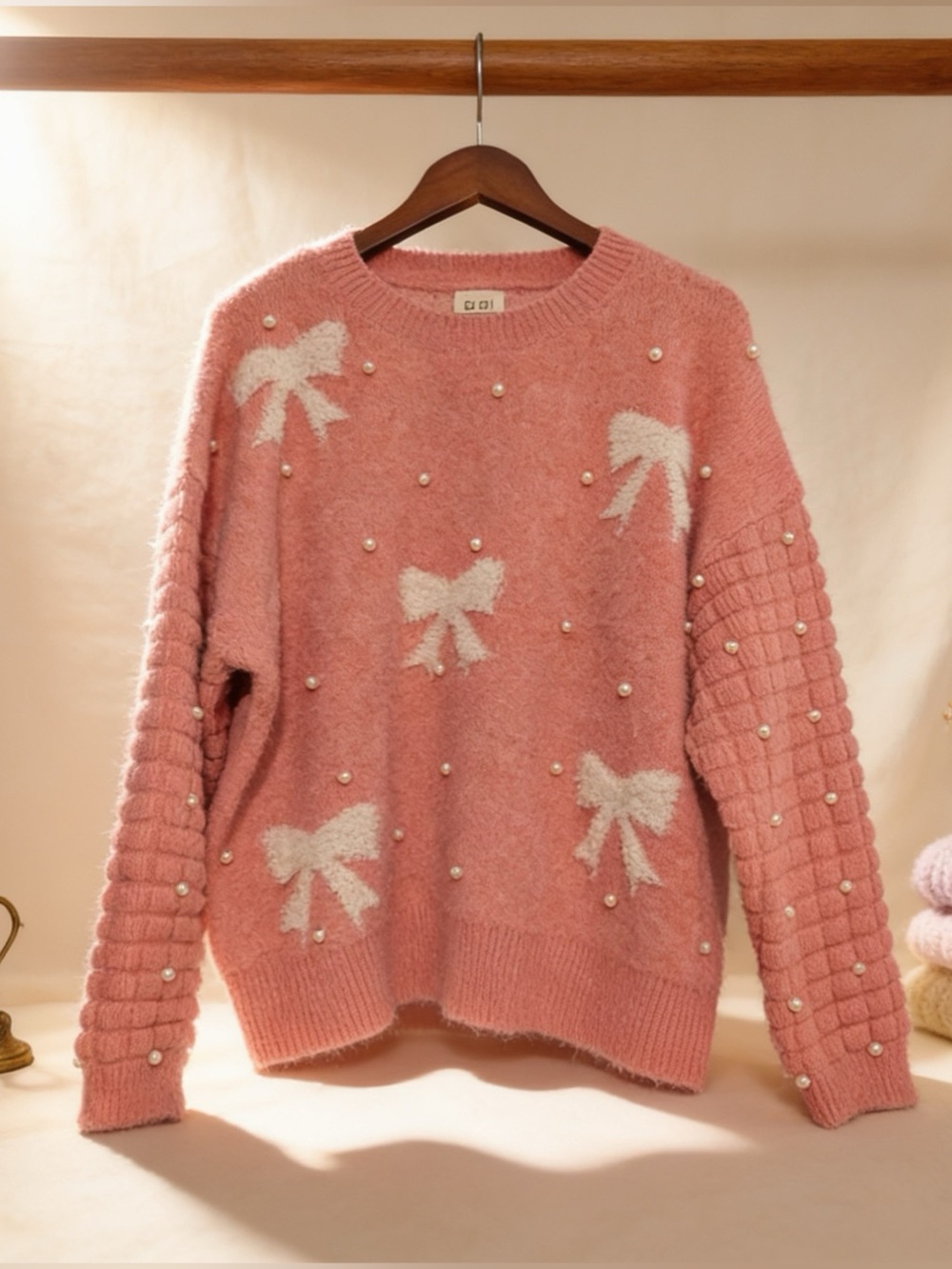 Bibi pearls and bows sweater SZ M